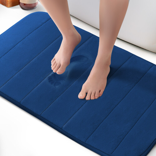 KEPLIN Memory Foam Bath Mat, Highly Absorbent, Non-Slip, 50x80cm, Navy Blue