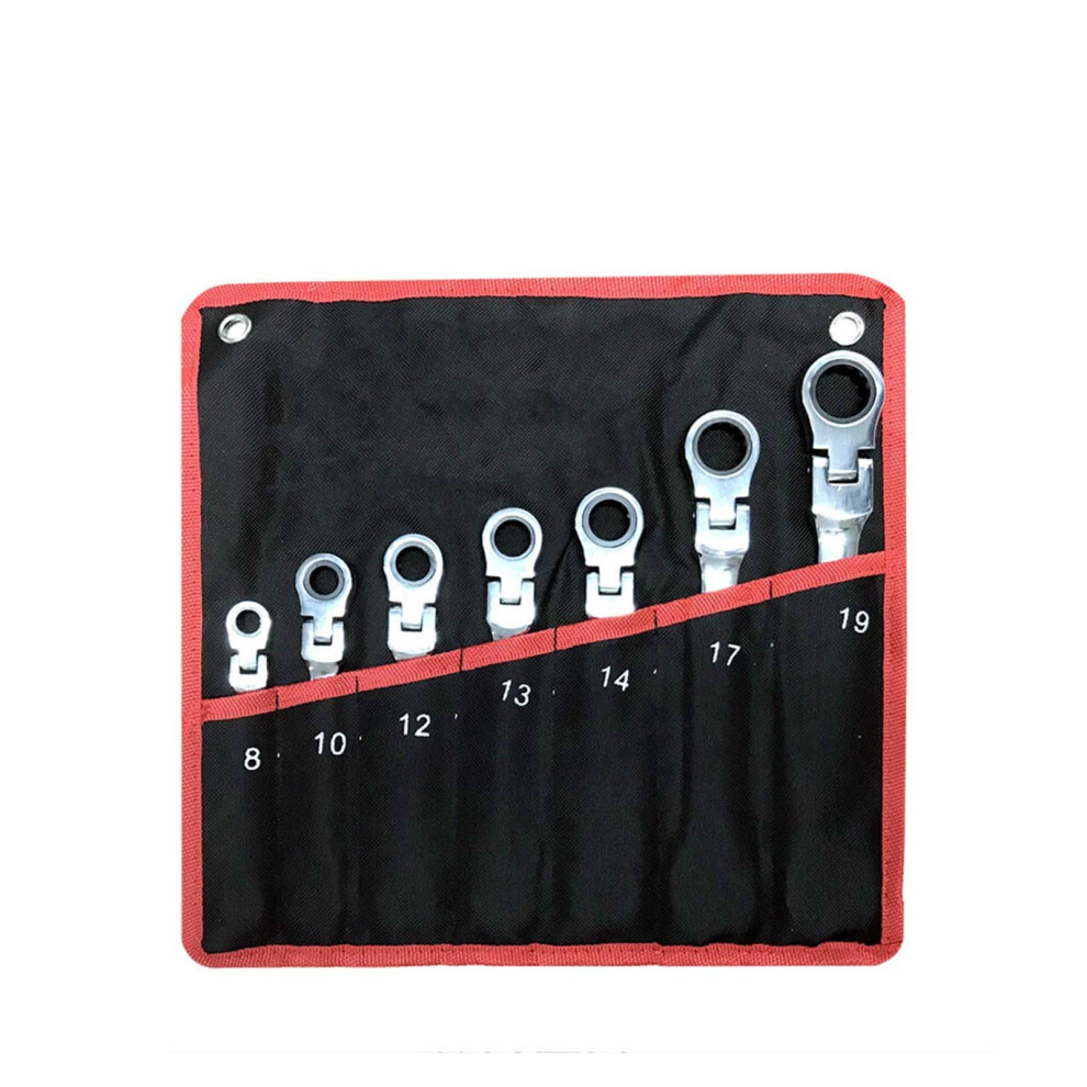 Adjustable Spanner Wrench Car Ratchet Wrench Key Set 7Piece Universal Socket Steel Hand Tool Set Black 9426802652284