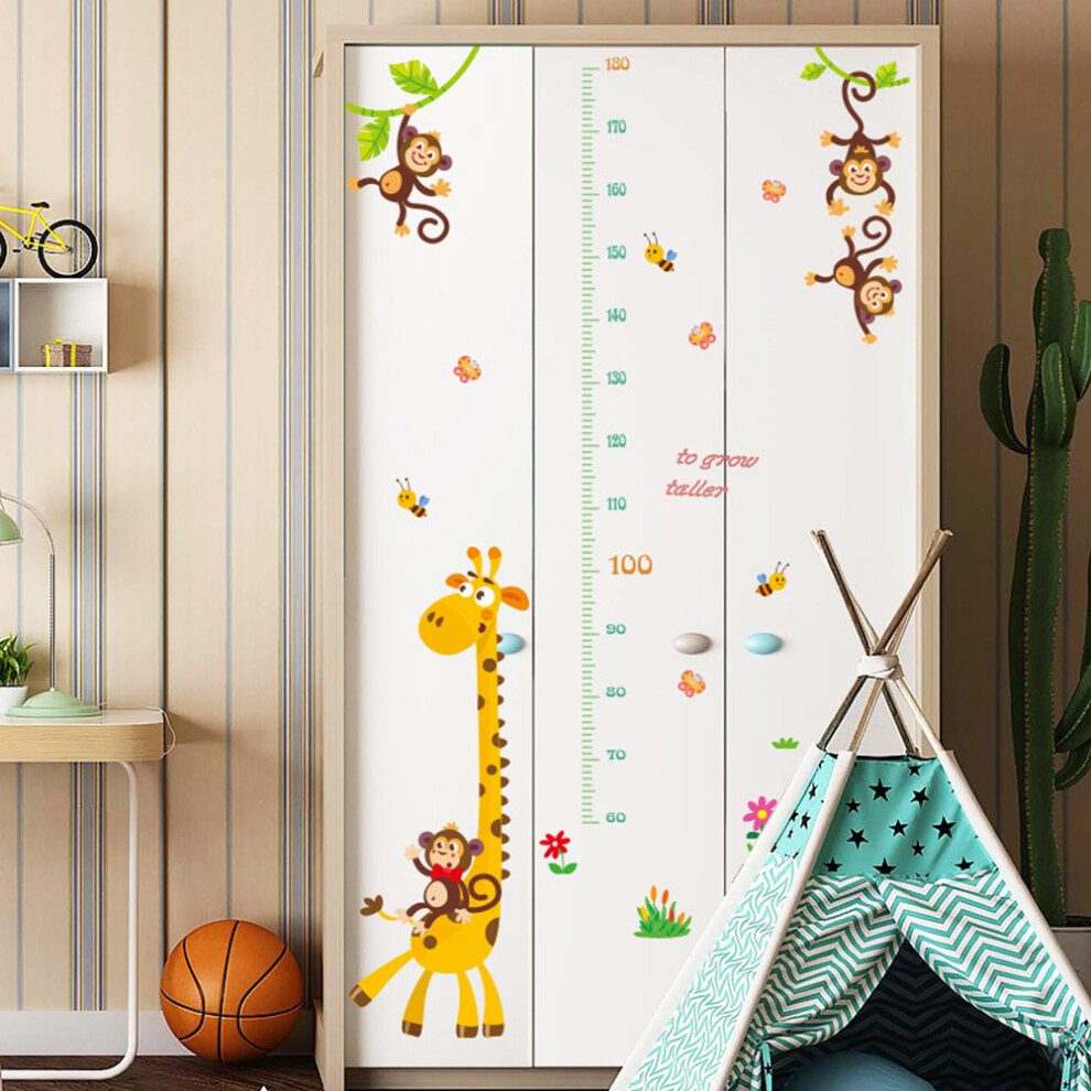 Cartoon Giraffe & Monkey Height Wall Stickers PVC Kids Room Decor