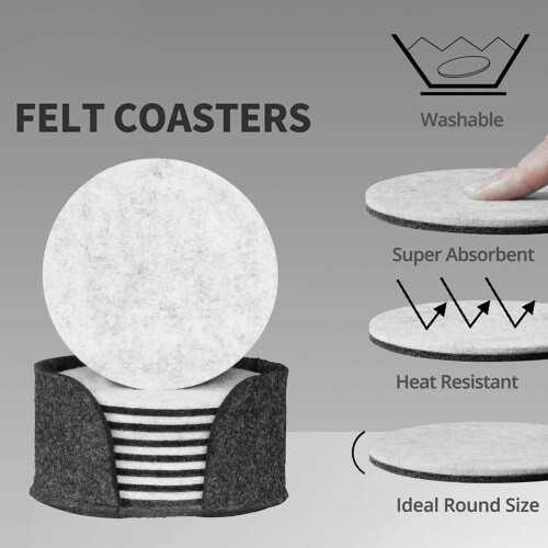 8Pcs Round Felt Coasters 10cm Heat Resistant Absorbent Table Sets 2