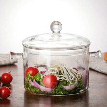 Clear Glass Pasta Noodle Bowl with Lid 1.4L Heat Resistant Cooking Pot