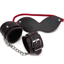 Adult Role Play Handcuffs and Blindfold Set Adjustable  Leather,  for Couples' Intimate Adventures