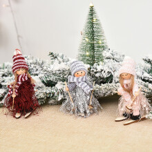 Lovely Christmas Doll Pendant with Wood Fiber Tassel, Grey Boy Decoration