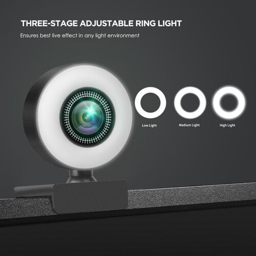 1080P HD-Webcam mit Ringlicht, USB 2.0, 150 cm