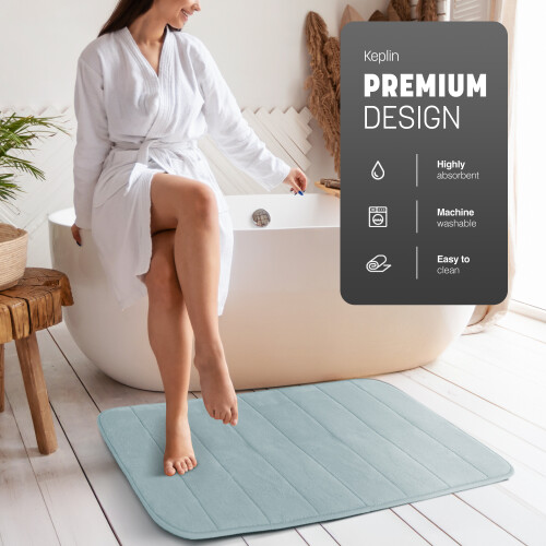 KEPLIN Memory Foam Bath Mat, Highly Absorbent, Non-Slip, 50x80cm, Light Blue 2