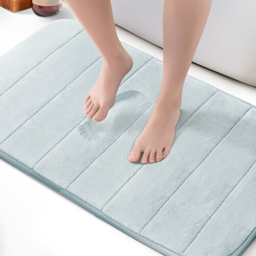 KEPLIN Memory Foam Bath Mat, Highly Absorbent, Non-Slip, 50x80cm, Light Blue