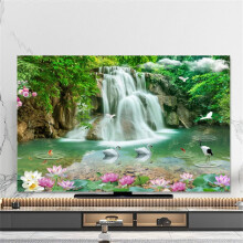 TV Dust Cover 65Inch Elastic TV Screen Protector, 3D Forest Waterfalls Design, Stretch TV Cover, Universal Fit