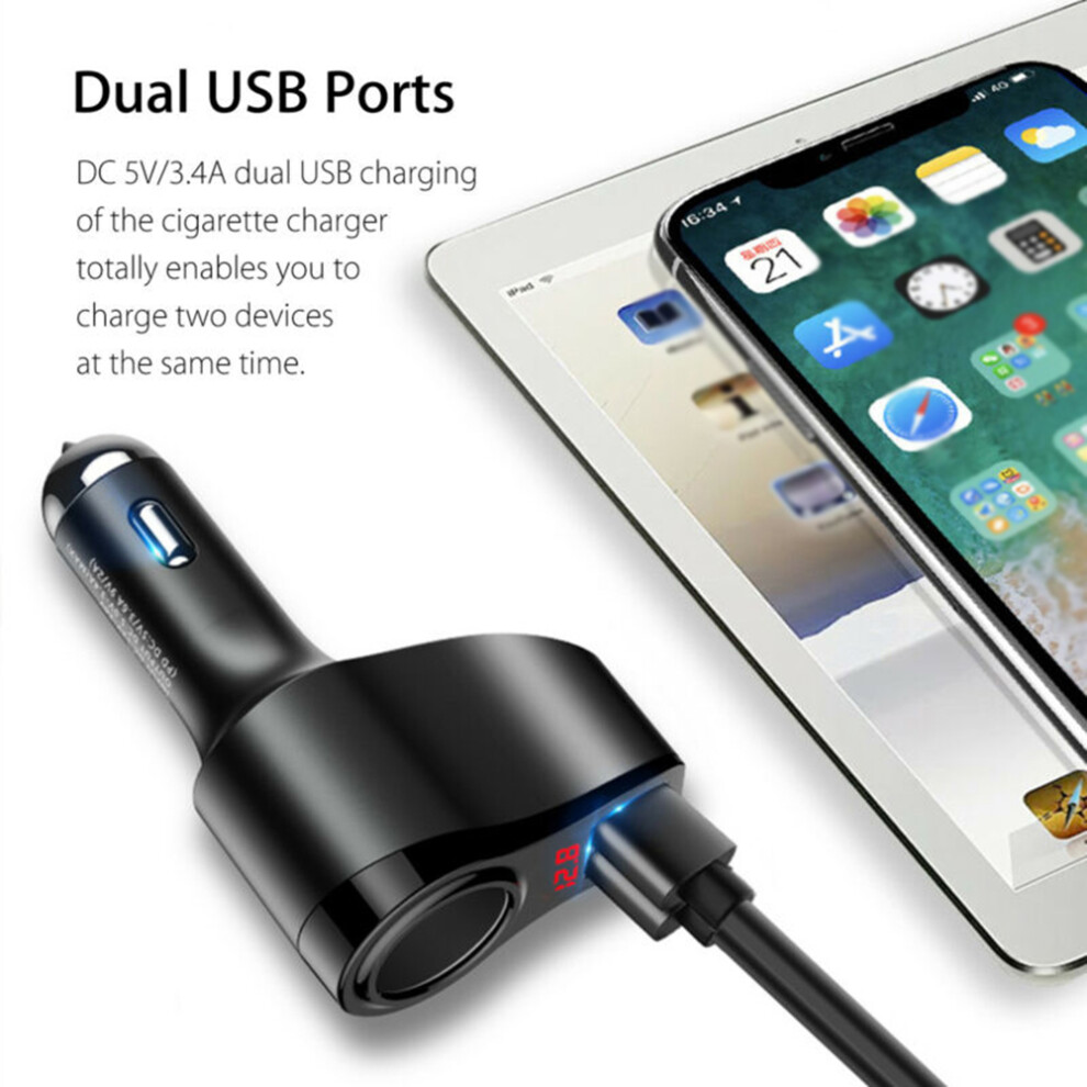Dual Usb Car Charger Splitter 12V-24V Power Socket, Cigarette Lighter Outlet 9301373979698