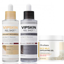 Peel Shot Glow Rice Ampoule White Rice + Black Rice Ampoule + Rice Exfoliating Gel, Soft Exfoliating for Face Scrub Dead Skin, Blackheads Remover