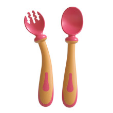 1 Set Training Cutlery Flexible Fork and Spoon with Storage Box Non Slip Handle Heat Resistant for Weaning and Self Feeding