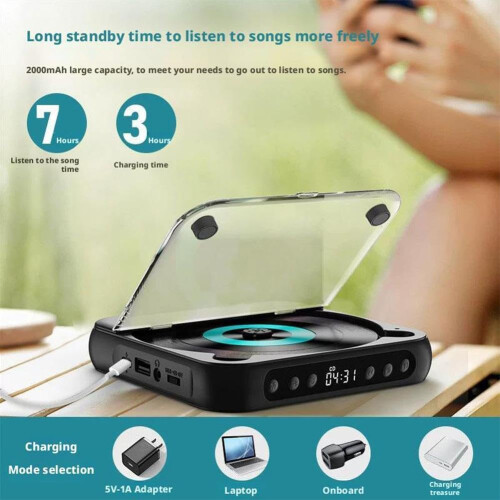 Portable CD Player With Bluetooth, Retro Desktop CD, Rechargeable CD Player For Home/Car, CDR/CDRW/MP3 Compatible 1