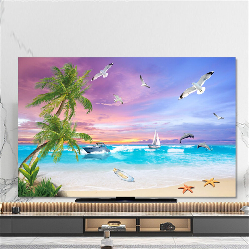 75 Inch Tv Dust Cover With 3D Sea View Sunset, Breathable Flat Screen Protector, Easy Install 9382693967282
