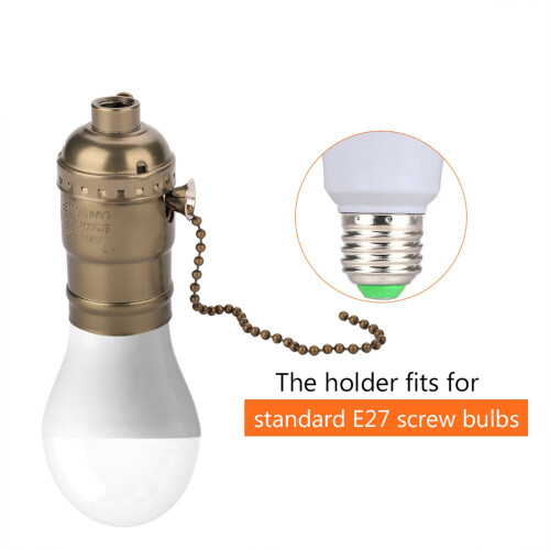 Pull Chain Light Socket Holder, Aluminum Lamp Socket with Vintage Style and Pull-Chain Switch, E27 Vintage Socket with Heat Dissipation Screw Base, 1