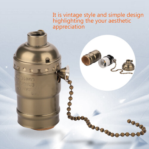 Pull Chain Light Socket Holder, Aluminum Lamp Socket with Vintage Style and Pull-Chain Switch, E27 Vintage Socket with Heat Dissipation Screw Base, 2
