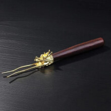Teapot Lid Clip Heat Insulation Tea Kettle Cover Fork with Wooden Handle Lid Holder for Japanese Kettle Kung Fu Hot Tea Pot,Golden