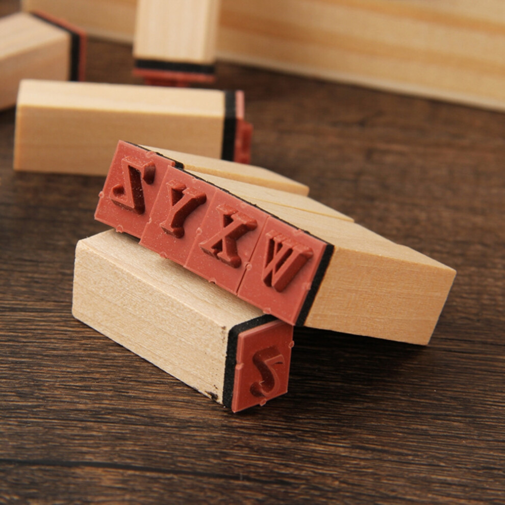 Wooden Alphabet & Number Ink Stamp Set, Ming & Typo Font, Natural 8351373995205