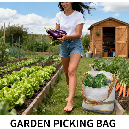 Garden Harvest Apron with Adjustable Shoulder Strap, Large Foldable Fruit and Vegetable Picking Bag 2