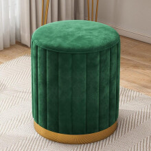 Footstool Velvet Storage With Metal Base Modern Round Upholstered Dressing Stool For Living Room Green