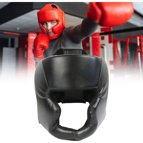 Boxing Headgear MMA Muay Thai  Adjustable Face Guard for Sparring Training Black 1