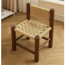 Solid Wood Ottoman Stool with Stylish European Design, Rope Woven Wooden Footrest for Home or Garden