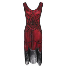 Nagyszerű Gatsby jelmez nőknek, elegáns fejpántos, lenge ruha szatén kesztyűvel, vintage ihletésű koktélruha flitteres gyöngyrojtokkal
