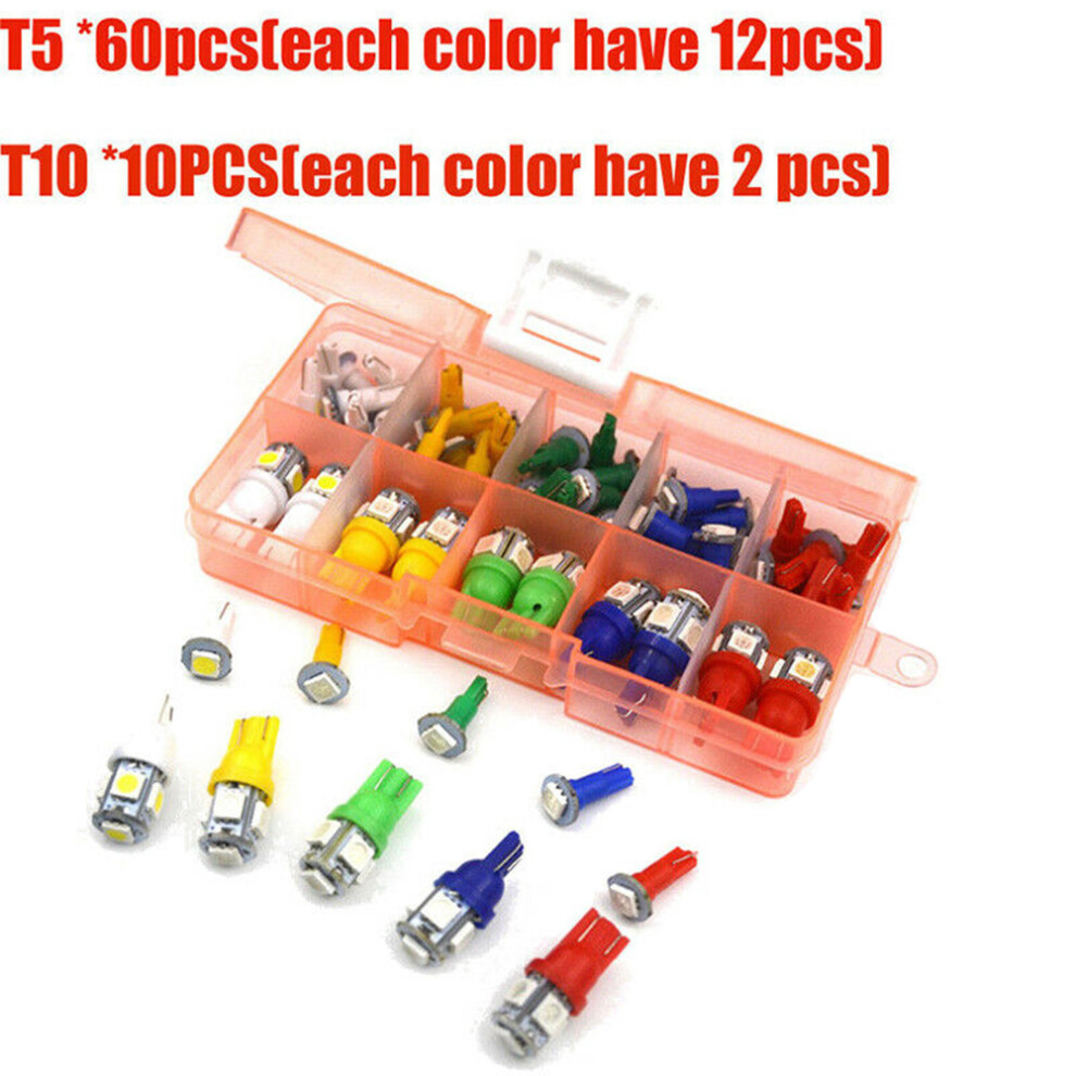 70Pcs T5+T10 Led Dash Indicator Bulb Set, Dc 12V, 5050 Smd Light 9401374018546