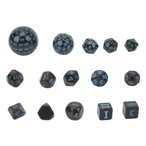 Role Playing Games 15Pcs Polyhedral Dice Set Black Blue D3-D100 1