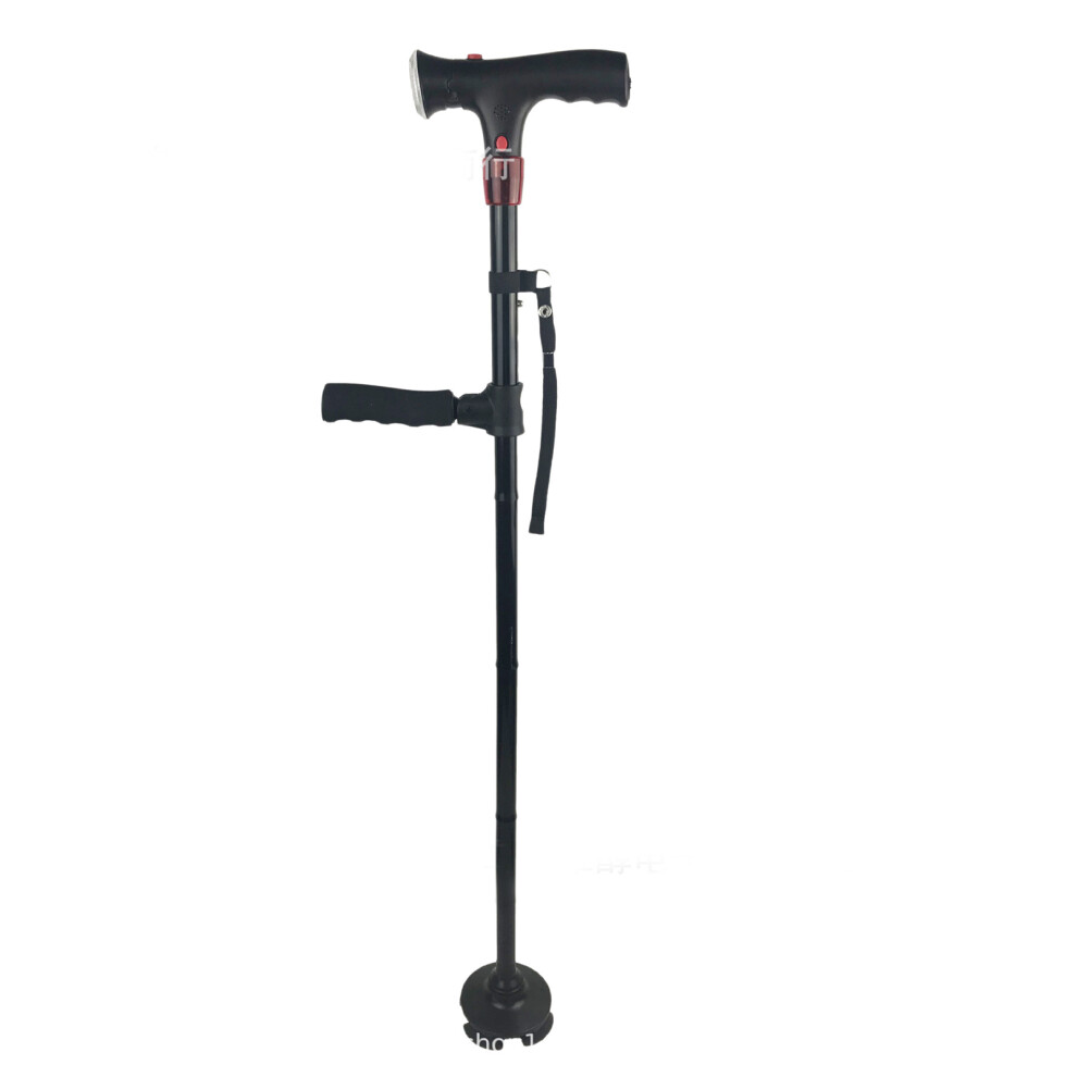 Adjustable Walking Cane With Led Flashlight And Alarm, Lightweight Foldable Walking Stick For Seniors, Double Handle Support For Stability On All