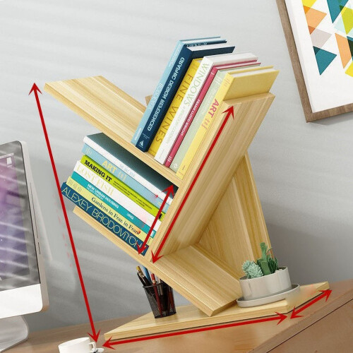 Tree Bookshelf Solid Wood 3-Tier Space Saver Organizer Light Walnut