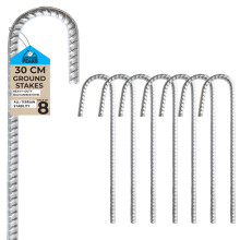 Ground Rebar Stakes 8 Pack Galvanised Ground Anchors 30cm Tent Stakes Steel Pegs Anti Slip Anchor for Camping Netting Outdoor Gardens