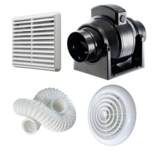 Manrose MF100T In-Line Timer Fan + Ducting Grilles