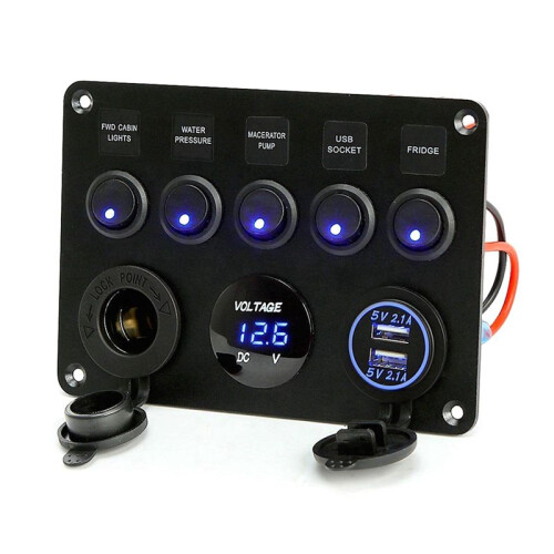 Boat  Panel Car  Panel Waterproof Digital Voltmeter Dual USB Port Outlet Combination Marine LED Rocker