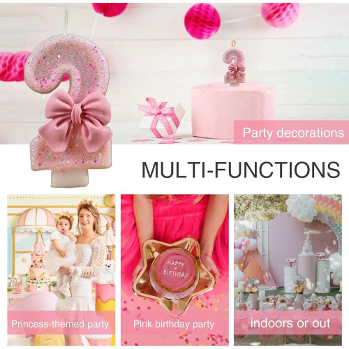 Birthday Candles for Cake  Glittering Cake Candles with Bow Knot Decorations 2