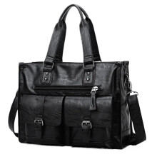Leather Briefcase Crossbody Messenger Bag For Men, Large Capacity, Zippered, Black