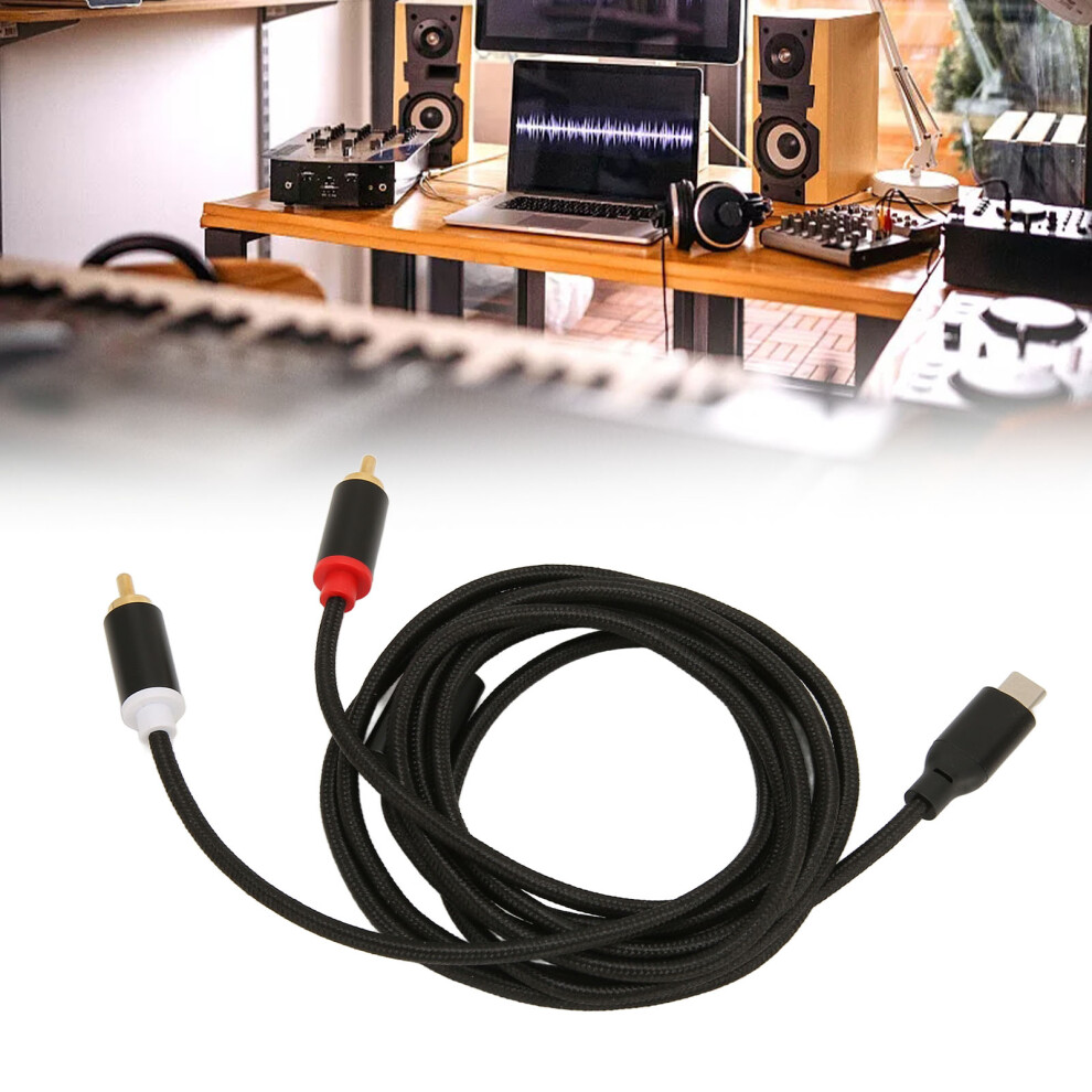 Type C To 2Rca Male Stereo Audio Cable, 1M, Nylon + Aluminum Black 9461374062093