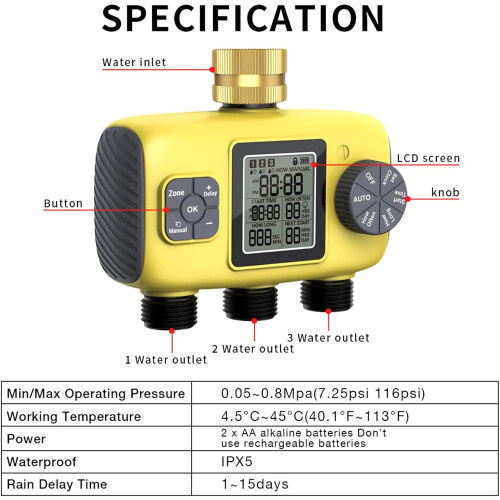 Garden Watering Timer with Easy Program Control, Weather Resistant Automatic Irrigation System 2