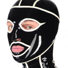 Latex Hood Mask Full Face Coverage with Exposed Eyes and Mouth BDSM Back Zipper Unisex M65CM
