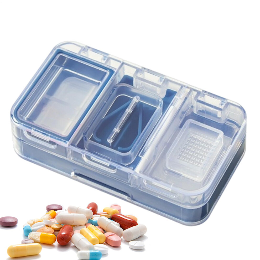 Blue Pill Cutter Doublelayer Tablets Slicing Tool 4In1 Portable Pill Cutter For Hospital Travel School Camping