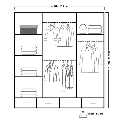 MN Furniture Luxury Sliding Doors Mirrored Wardrobes White 255cm 2