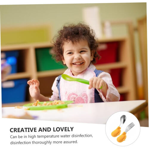 1 Set Durable Forks and Spoons with Storage Container for Easy Feeding for Learning to Eat 1