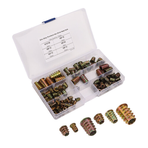 Wood Threaded Insert Nuts Zinc Alloy Material Rust Resistant And Environmental Protection Strong Pull-Out Resistance Sturdy Permanent Thread For 1