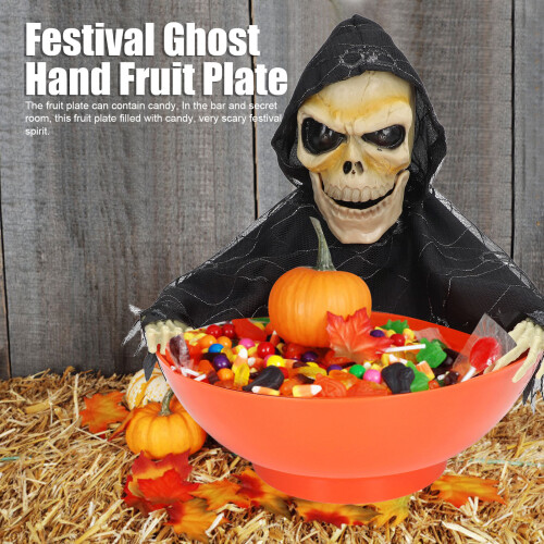 Festive Skeleton Ghost Electric Plate 9.8in Glowing Skull Fruit Table Decor 2