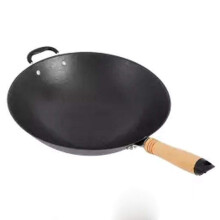 Cast Iron Wok 30cm Uncoated with Wooden Handle for Induction and Gas Stove MultiPurpose Cooking