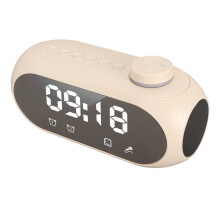 Haut-parleur Bluetooth beige 5W, lumière RVB, radio FM, miroir, réveil