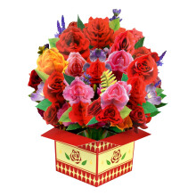 Rose Square Box Pop Up Paper Flower Bouquet Greeting Cards for Love, Holiday, Birthday