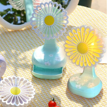 Mini Charging Fan with LED Light, Cute Green Chrysanthemum Shaped Small Fan, 3mode Multifunctional with Storage Box and Stand.