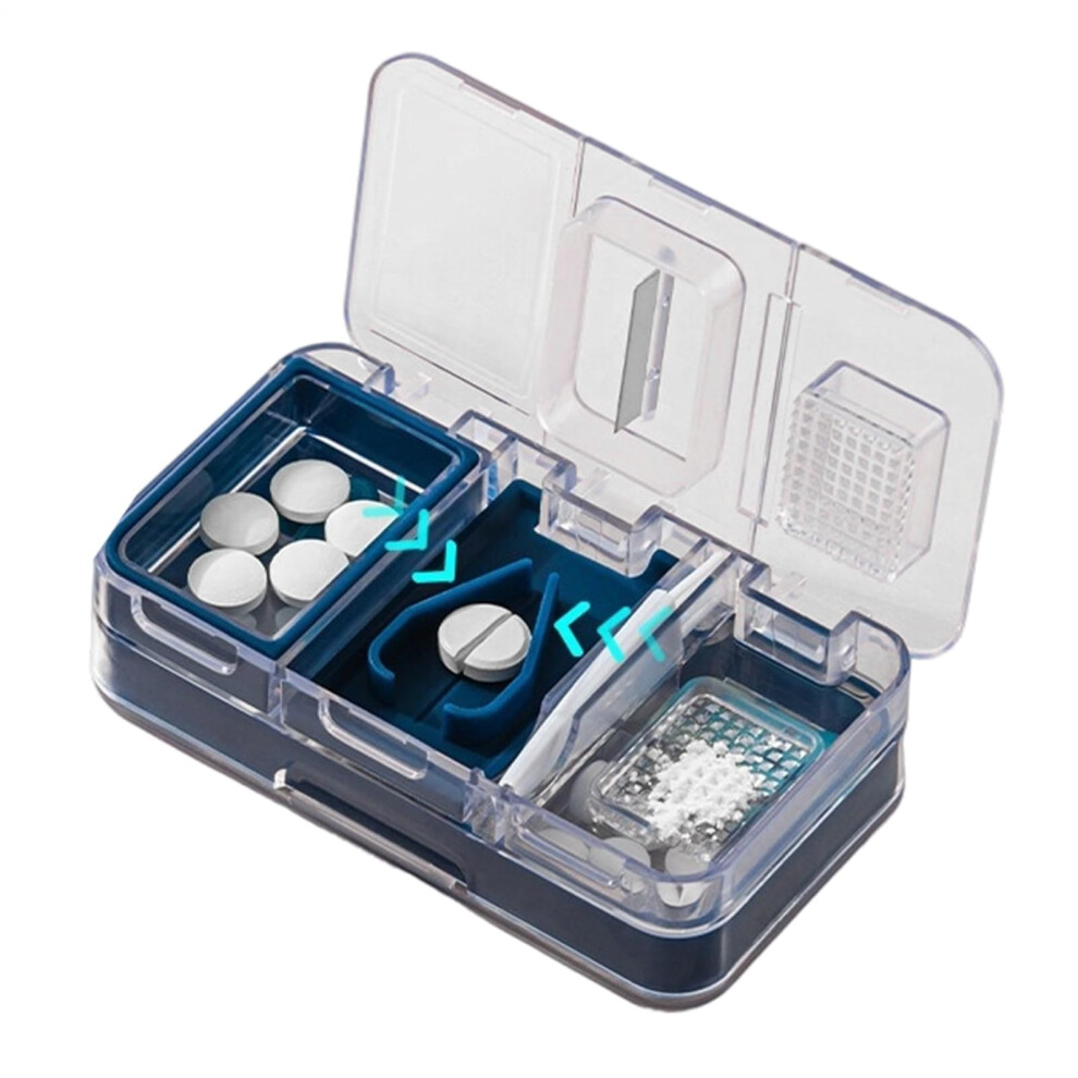 Blue Portable Pill Cutter Doublelayer Pill Dispenser Weekly Pill Box Organizer For Home Travel Hospital Nurses Elderly