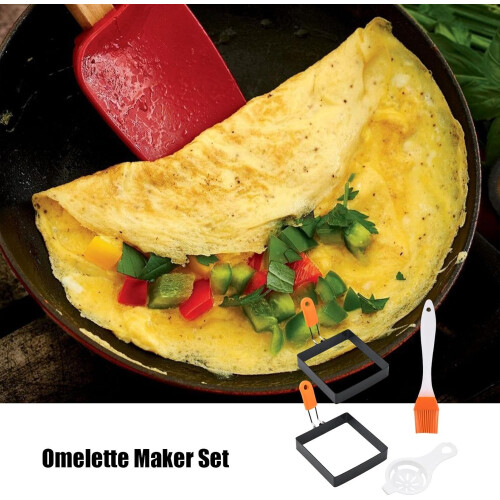 Egg Muffins Set  NonStick Square Egg Rings with Silicone Handle 1