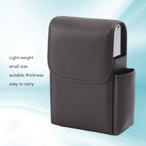 Stylish Brown PU Leather Cigarette Box with Lighter Holder 20 Capacity 2