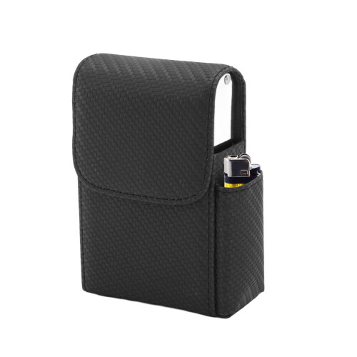 20-Piece Cigarette Case - Black PU with Lighter Holder Flip Lid